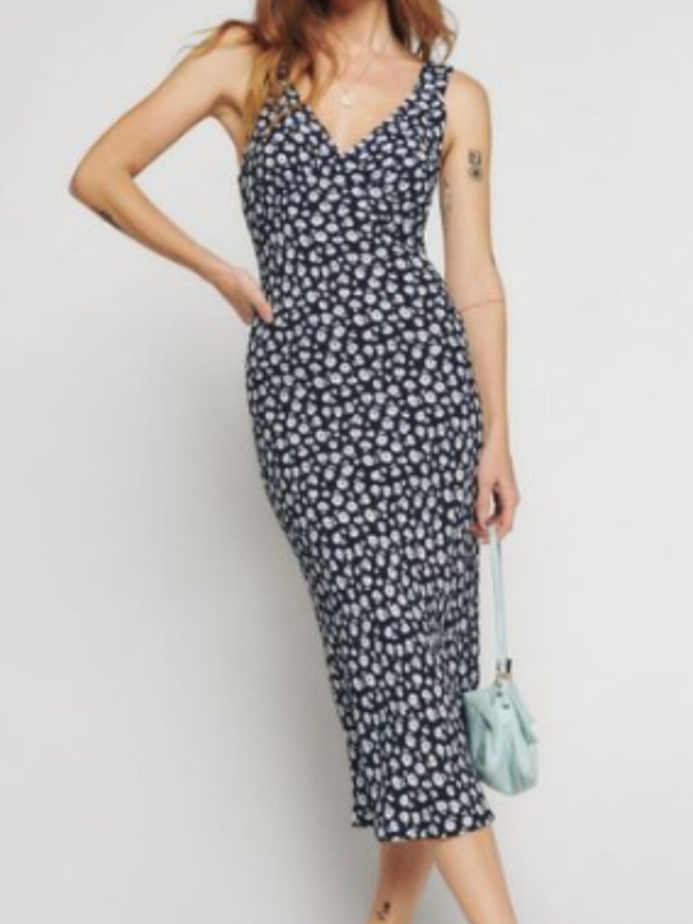 Reformation Beauden Midi Dress Floral Print Navy XS
